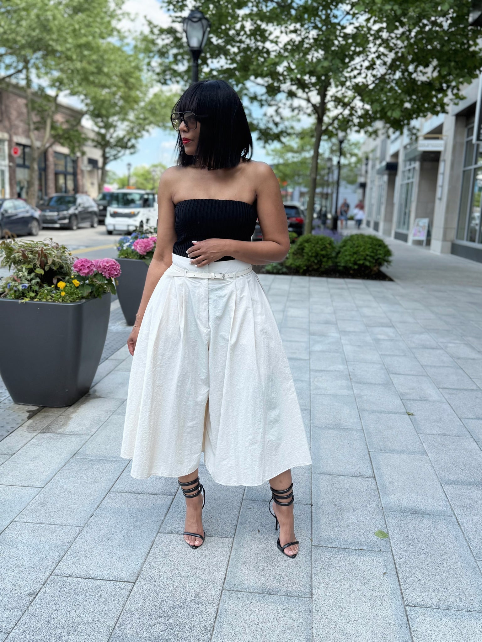 High Waist Belted Culottes Pants
