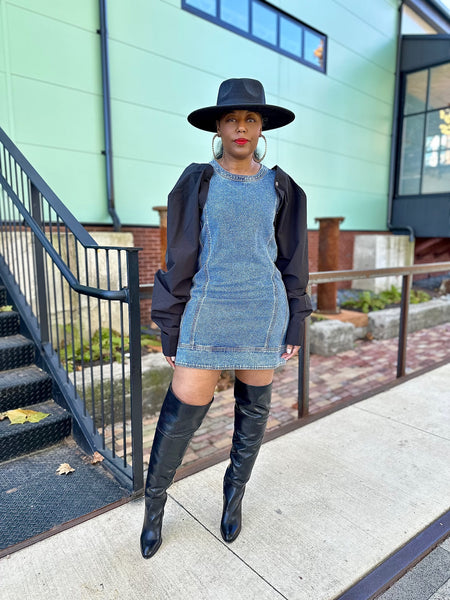 Detachable Sleeve Denim Dress