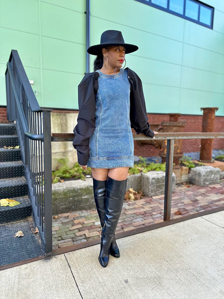 Detachable Sleeve Denim Dress