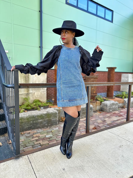 Detachable Sleeve Denim Dress